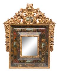 A Continental Baroque Style Giltwood and Polychrome-Painted Mirror
