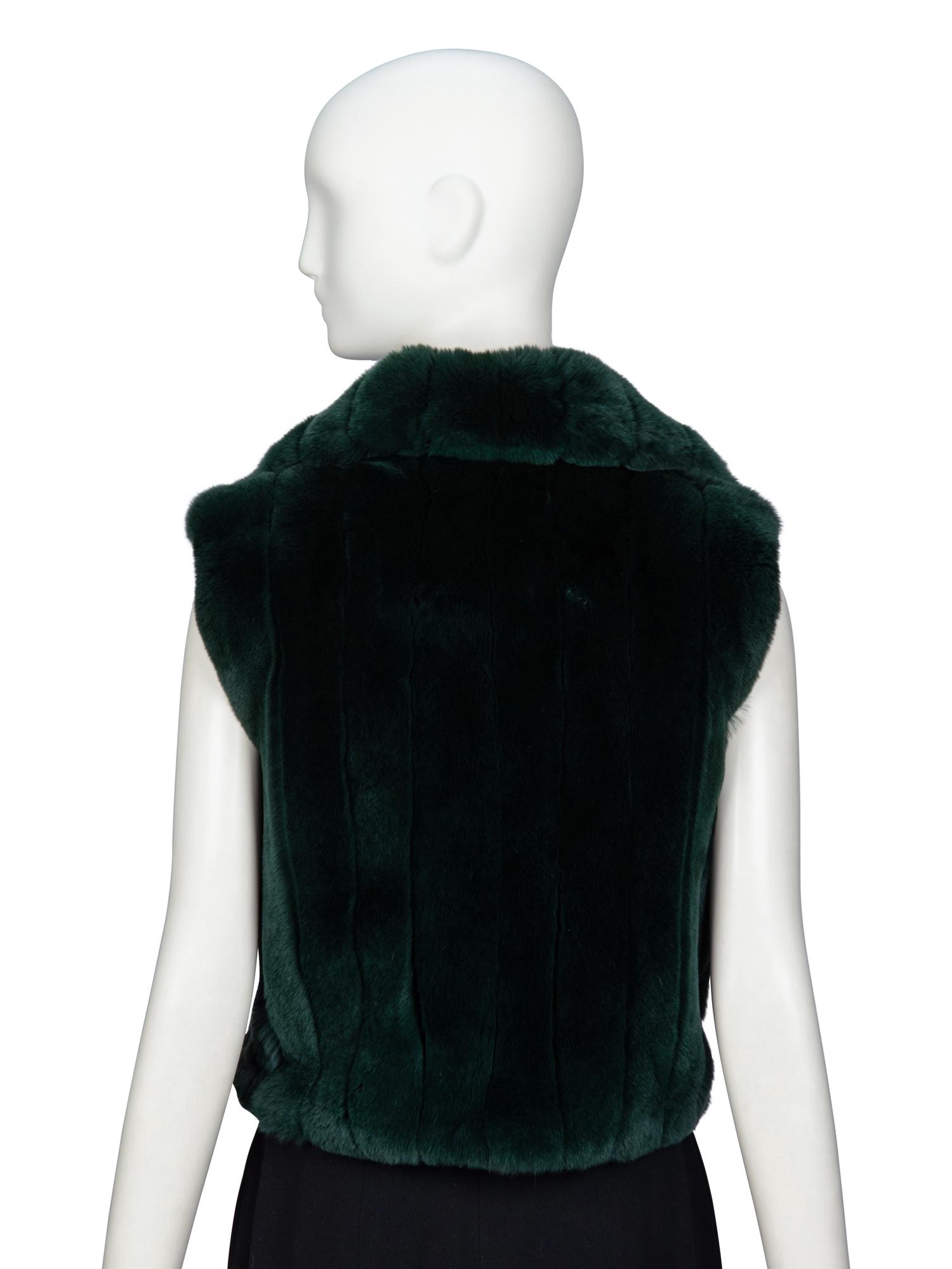 ROBERTO CAVALLI, DARK GREEN RABBIT FUR VEST