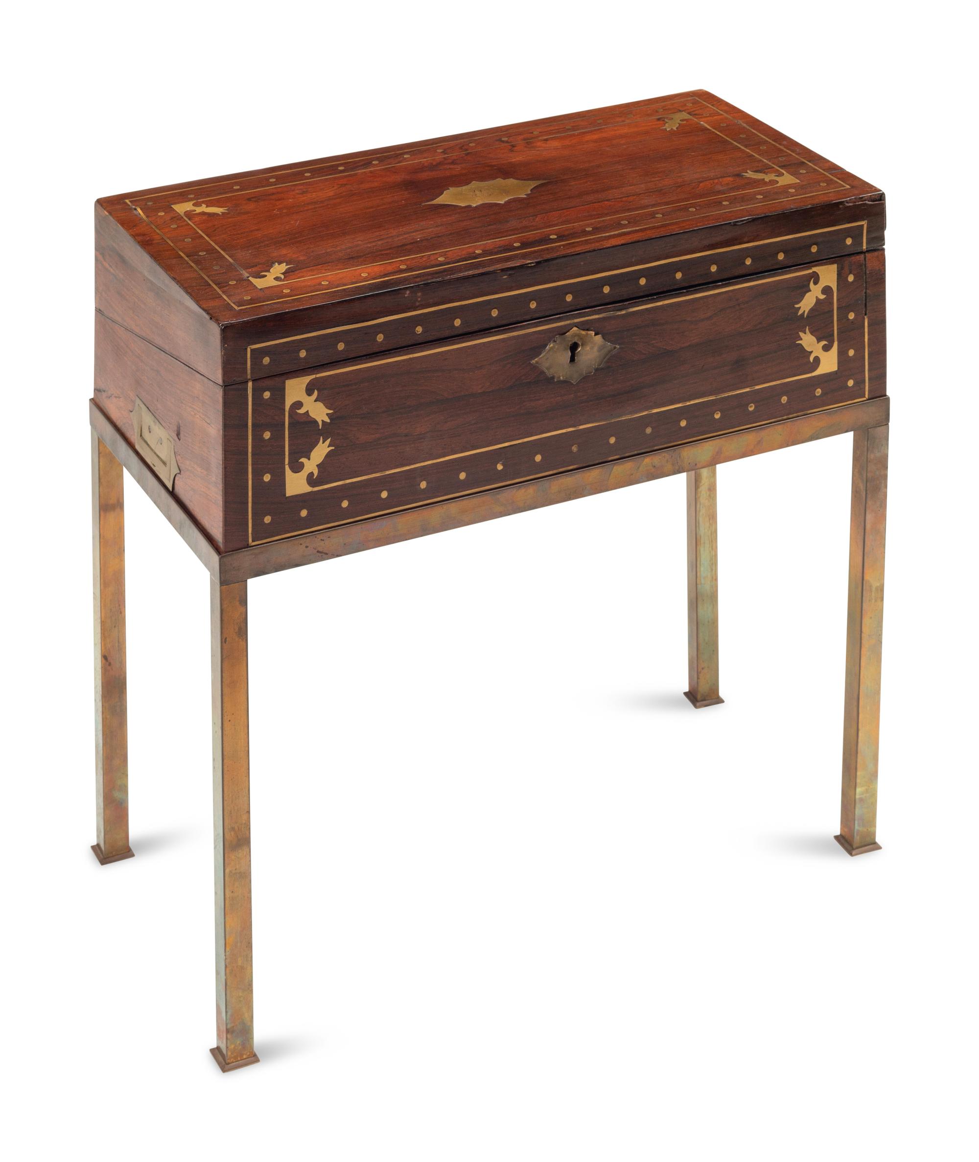 A Regency Brass-Inlaid Rosewood Writing Box