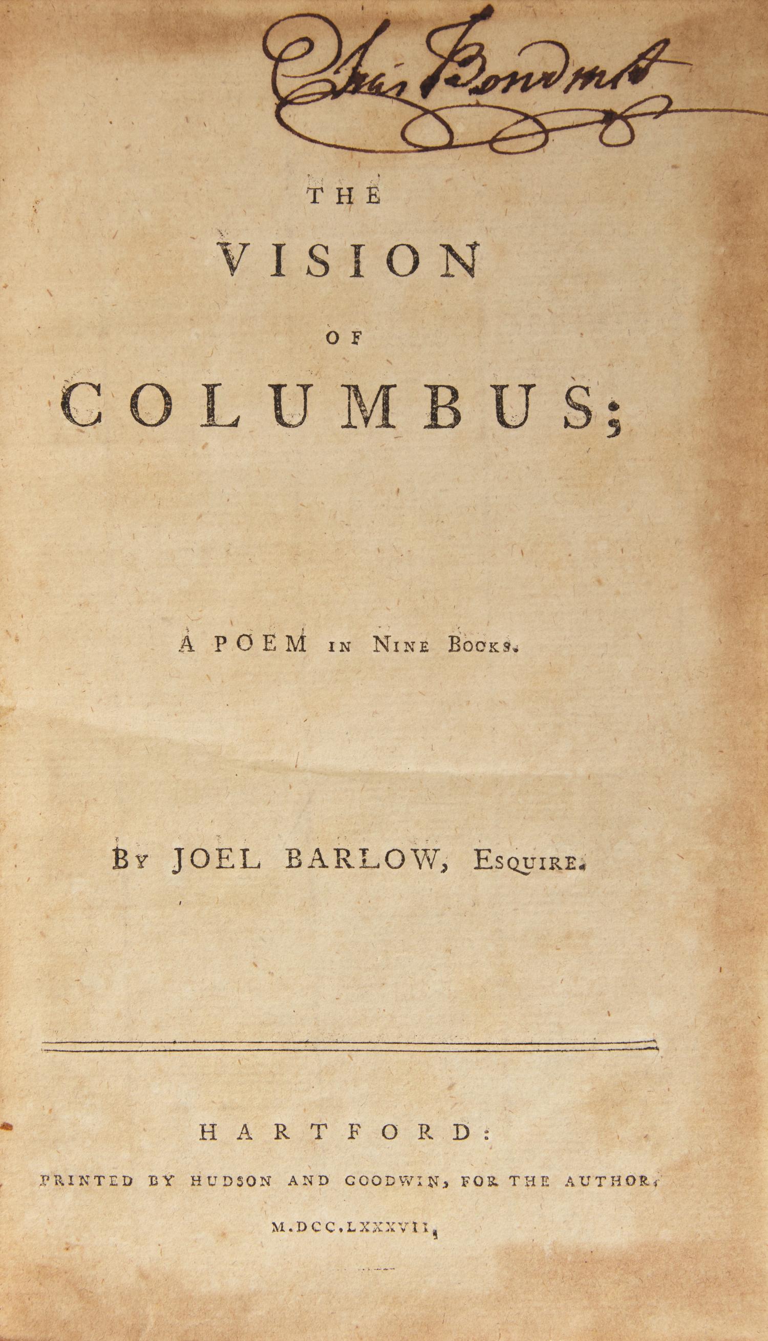 [Americana] [Boudinot, Elias] Barlow, Joel. The Vision of Columbus; A Poem in Nine Books