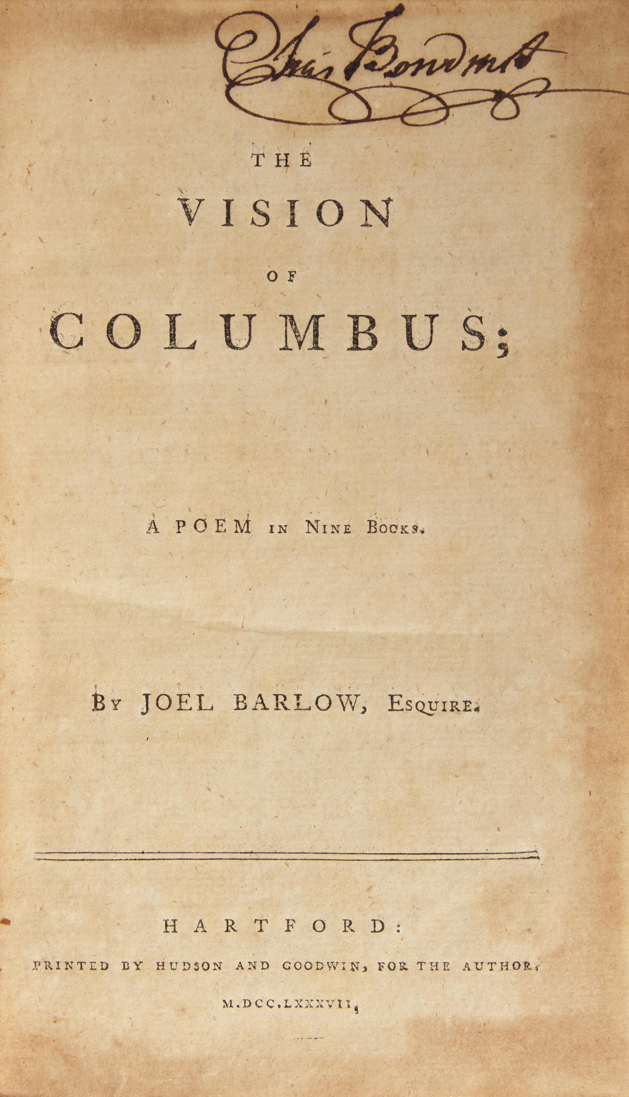 [Americana] [Boudinot, Elias] Barlow, Joel. The Vision of Columbus; A Poem in Nine Books