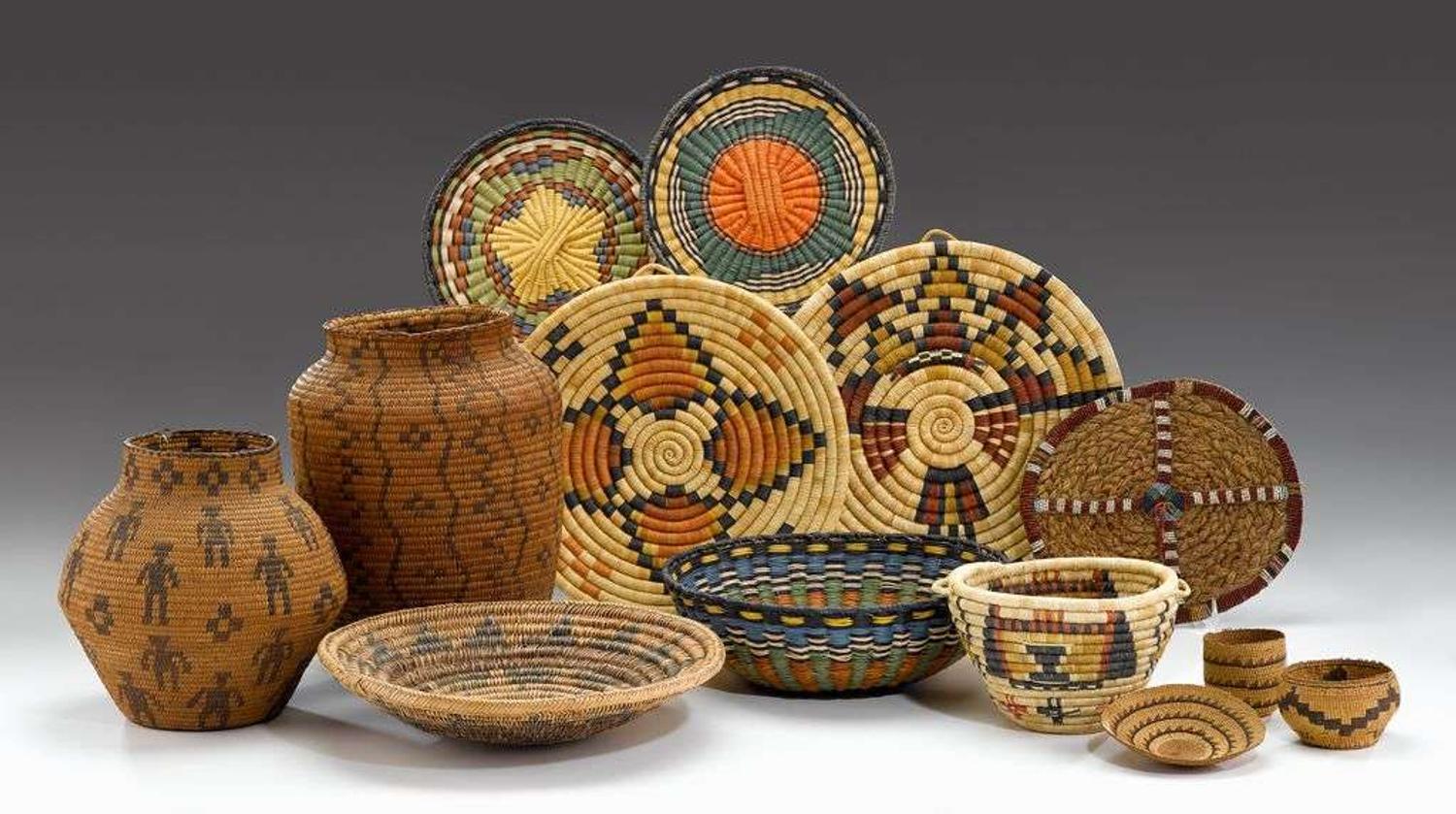 Two Apache coiled basketry storage jars early 20th century