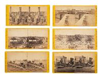 [CIVIL WAR]. 11 stereoviews ft. railroad depots, locomotives, & other transportation subjects.