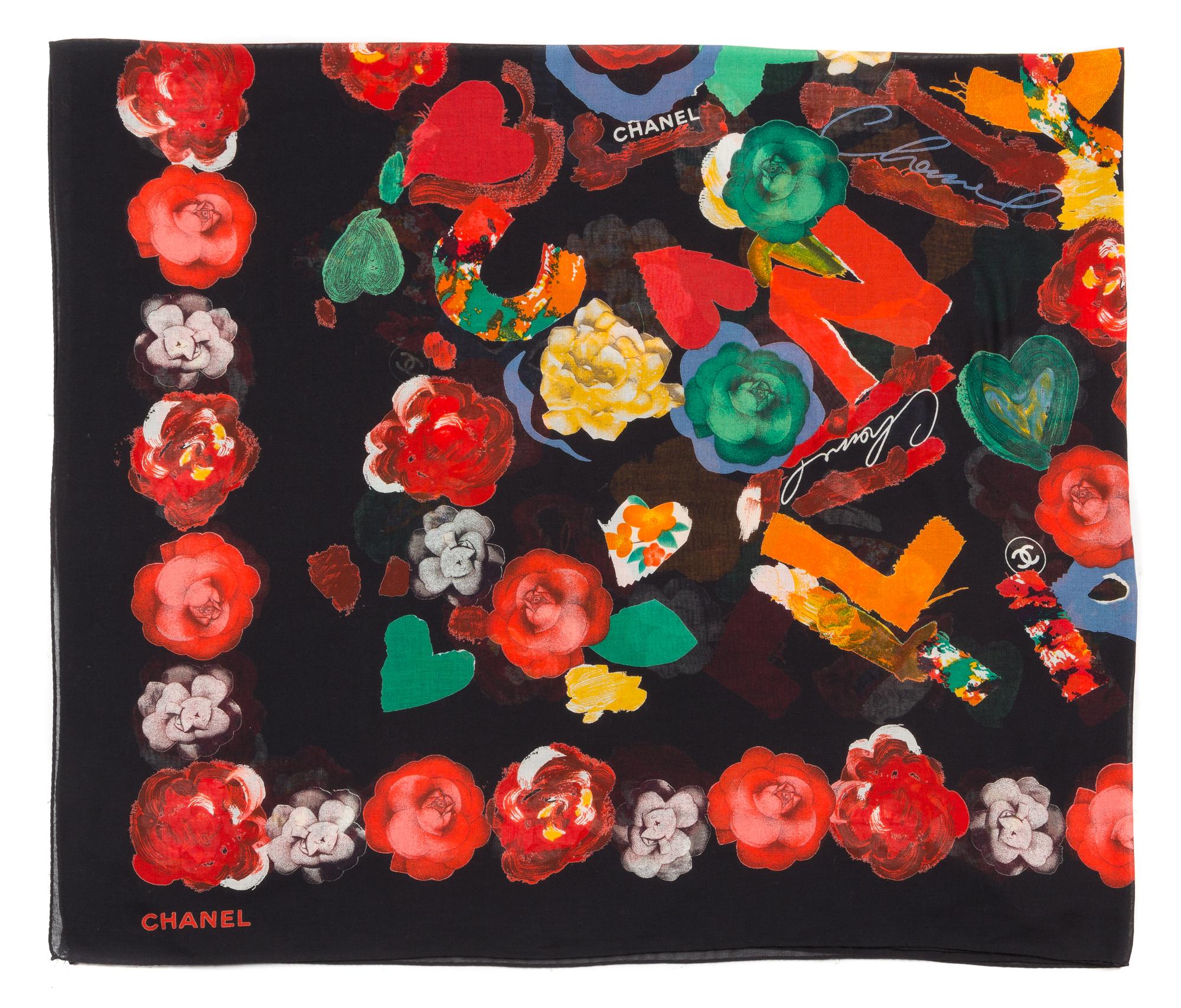 A Chanel Floral Multicolor Cotton Scarf, 54" x 124".