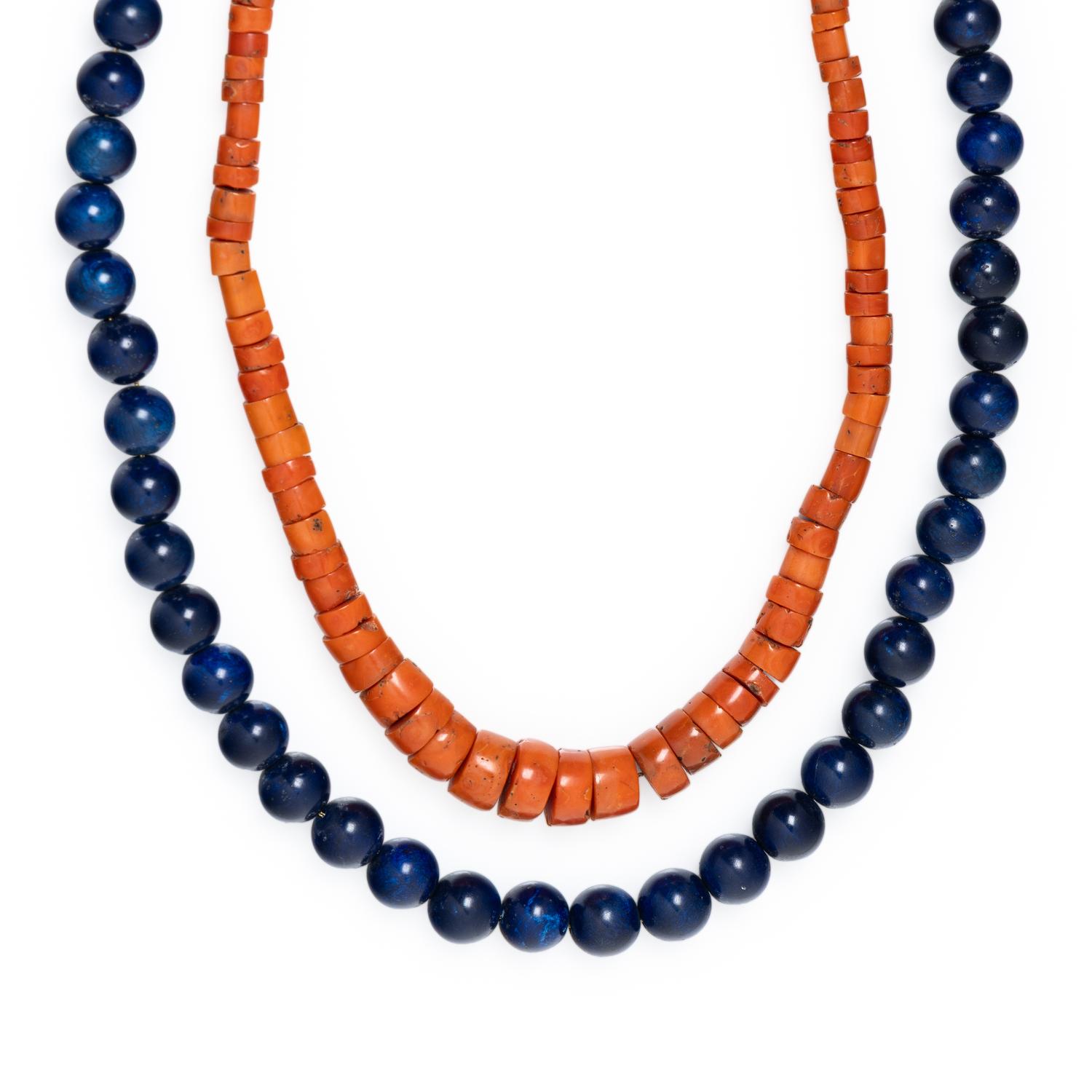 TWO BEADED HARDSTONE NECKLACES