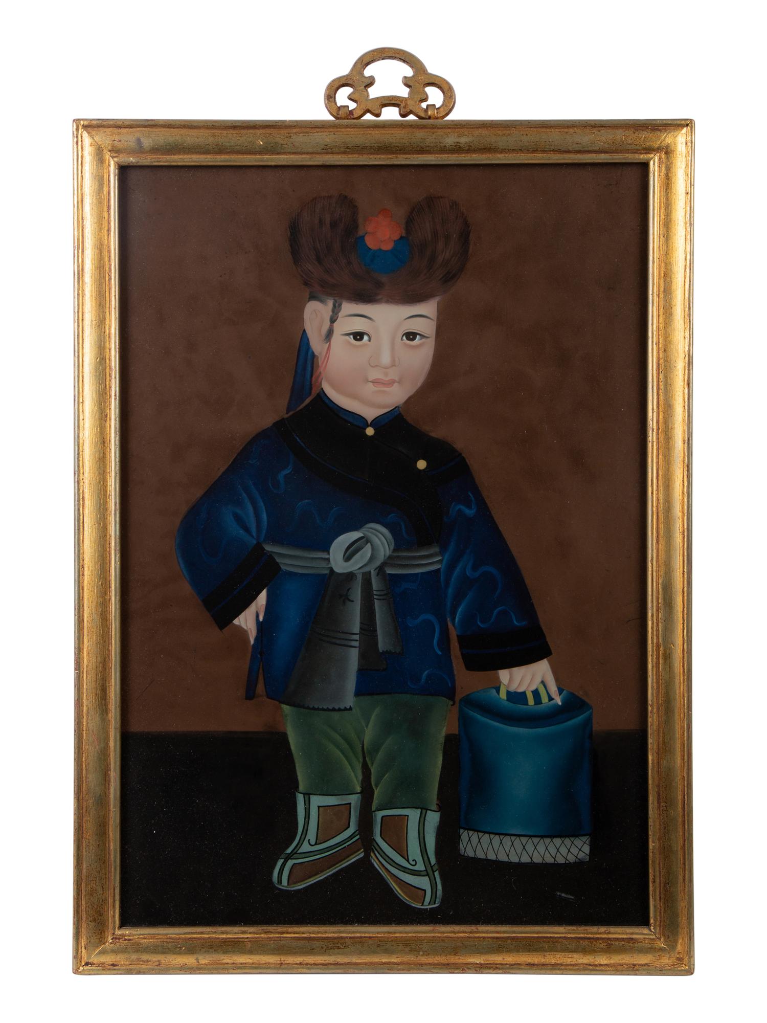 A Chinese Reverse Painting on Glass of a Boy — 19TH/20TH CENTURY
