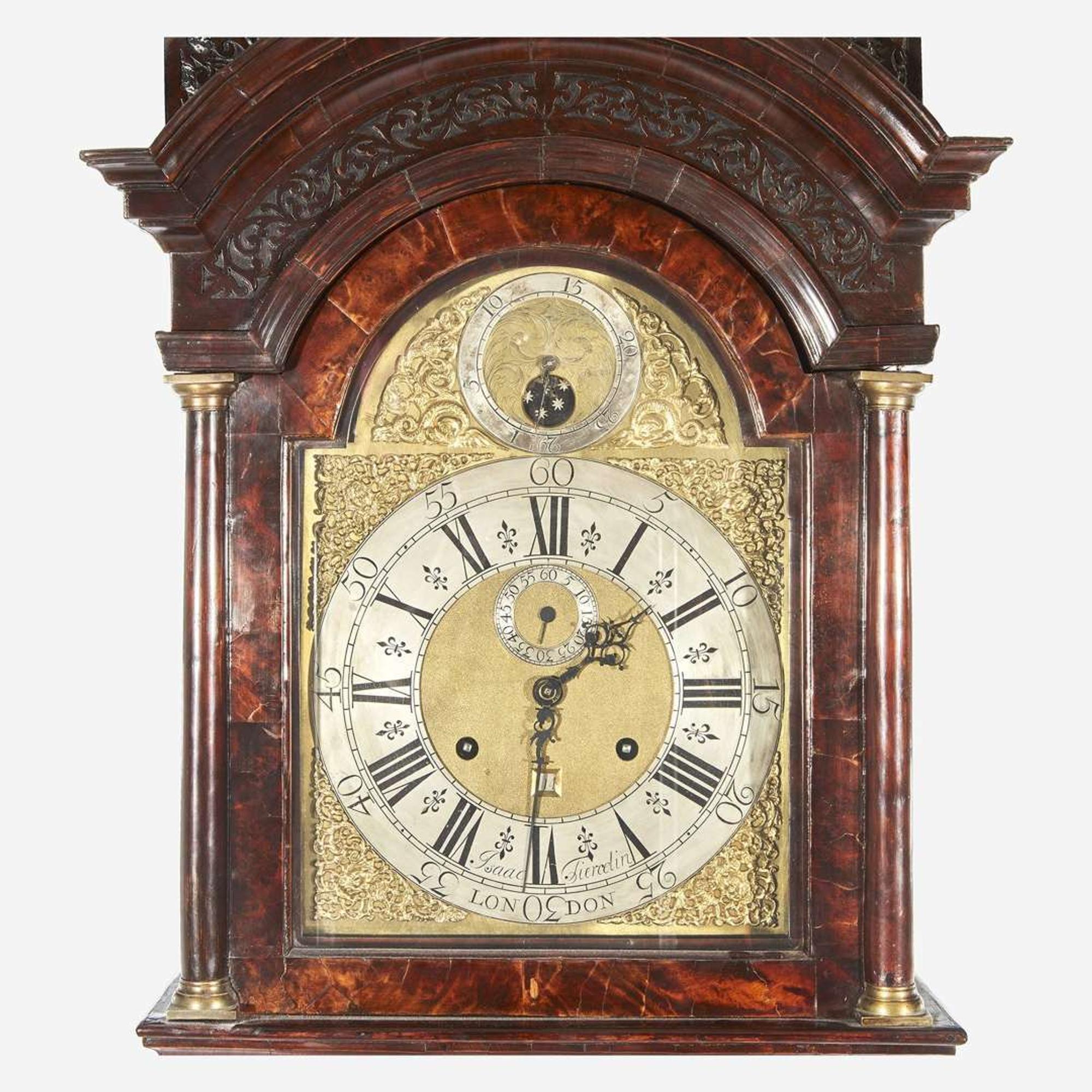 A George II Burl Walnut Tall Case Clock Isaac Tiercelin, London, 18th century