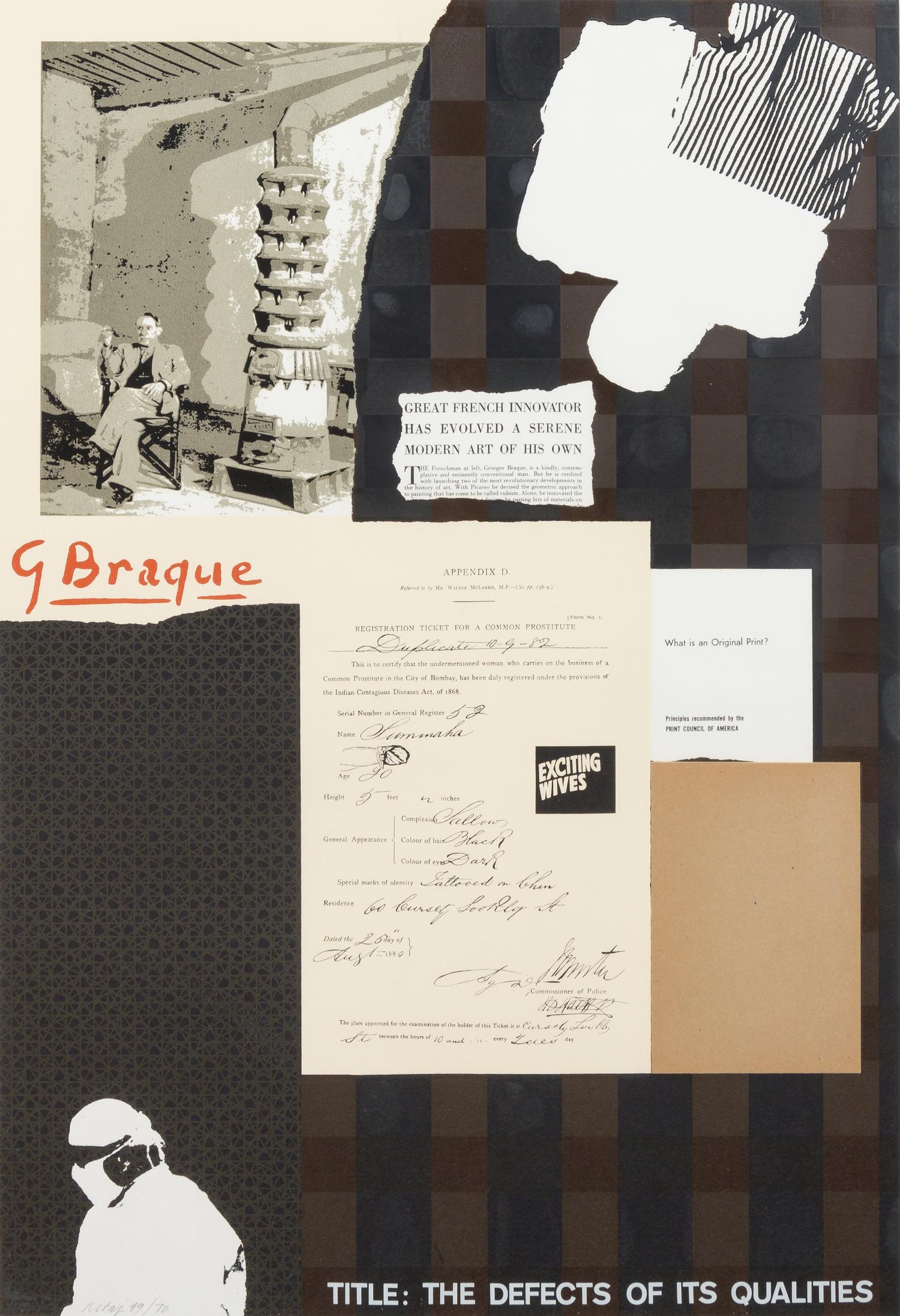 R. B. Kitaj, (American, 1932-2007), The Defects of its Qualities, 1967