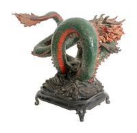A Chinese Polychromed Bronze Dragon Fountain