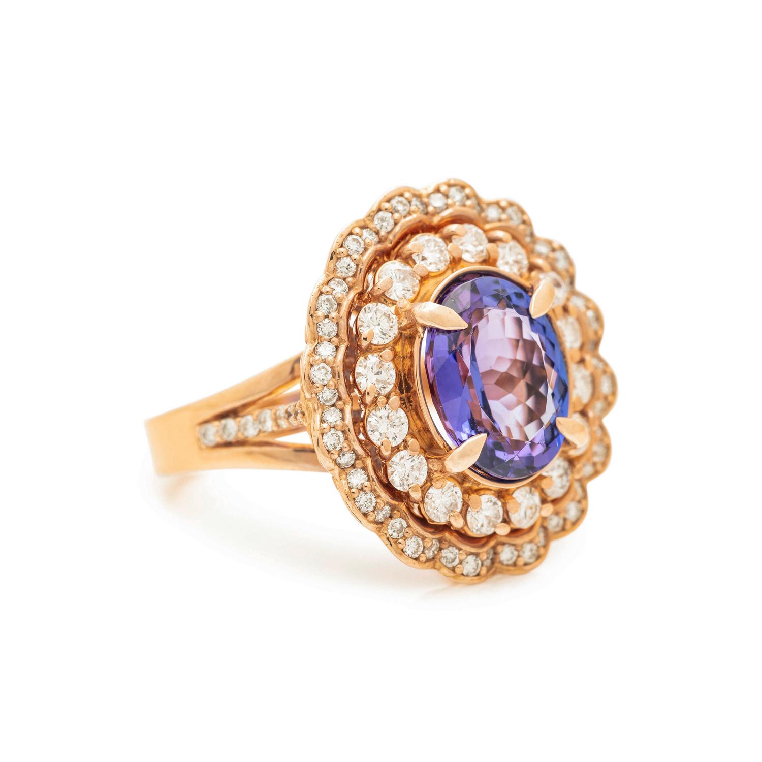 TANZANITE AND DIAMOND RING