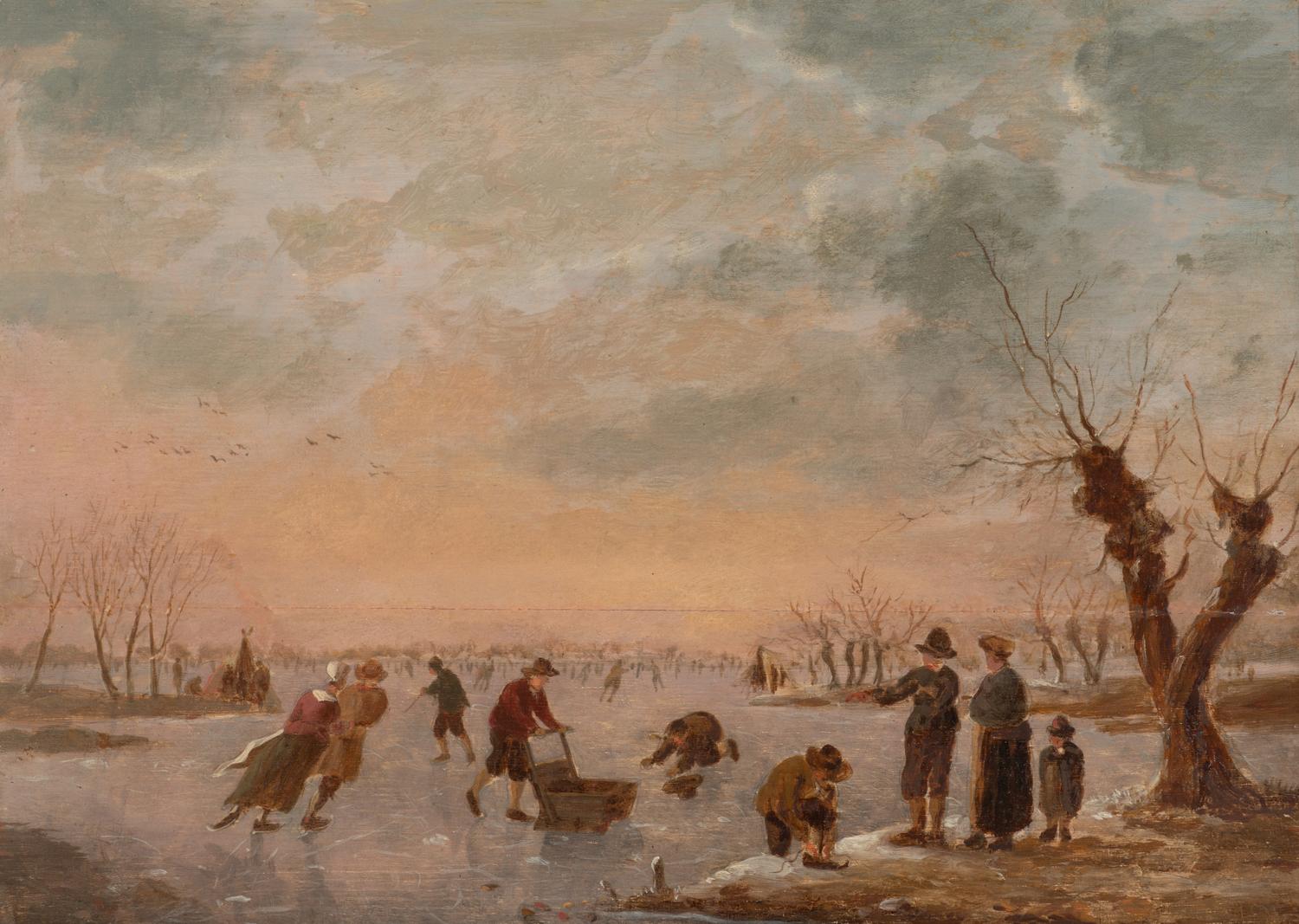 Ice Skaters on a Frozen River