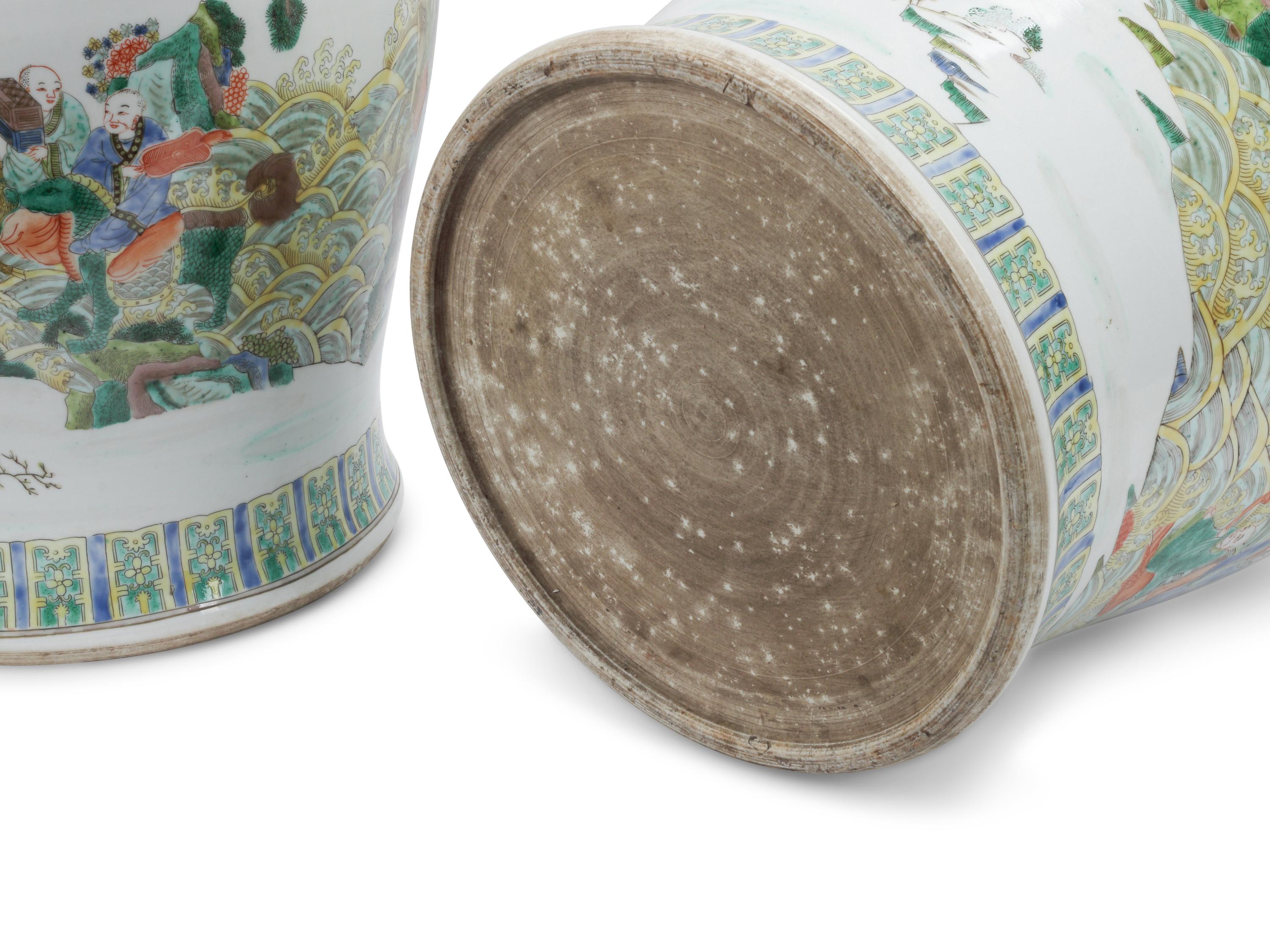 A Pair of Famille Verte Porcelain Jars