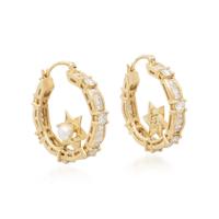 YELLOW GOLD, DIAMOND, AND CULTURED PEARL HOOP EARRINGS