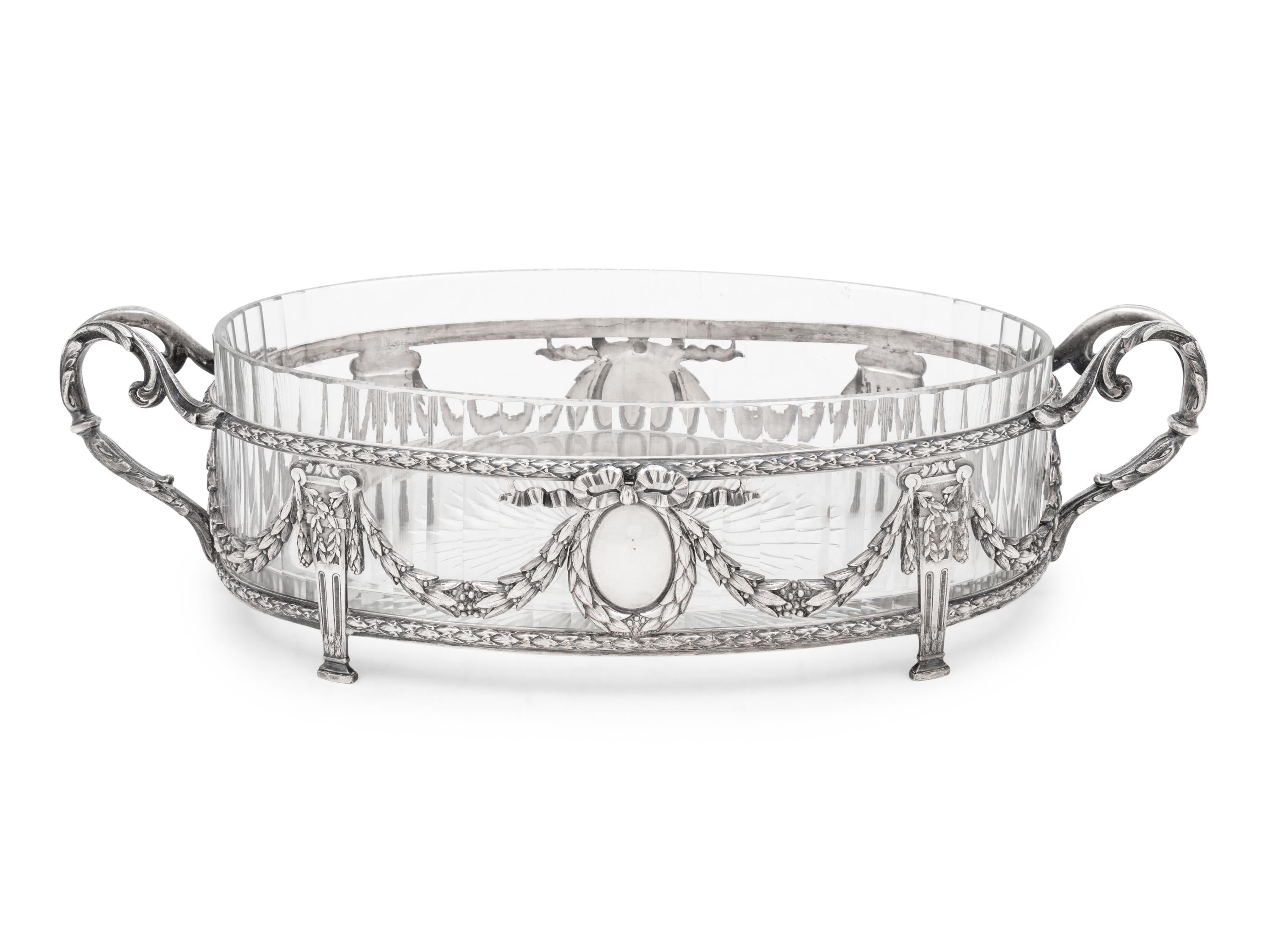 A French Silver-Plate and Cut Glass Center Bowl