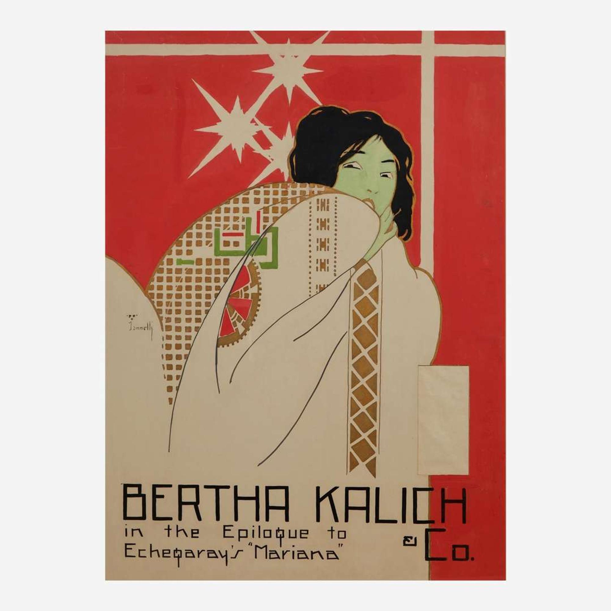 Alfonso Iannelli (American/Italian, 1888-1965) Original Maquette for “Bertha Kalich & Co. in the Epilogue to Echeparay’s ‘Mariana’” Poster