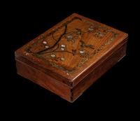 A Japanese Mother-of-Pearl Inlaid Gilt and Black Lacquered Hardwood Stationary Box