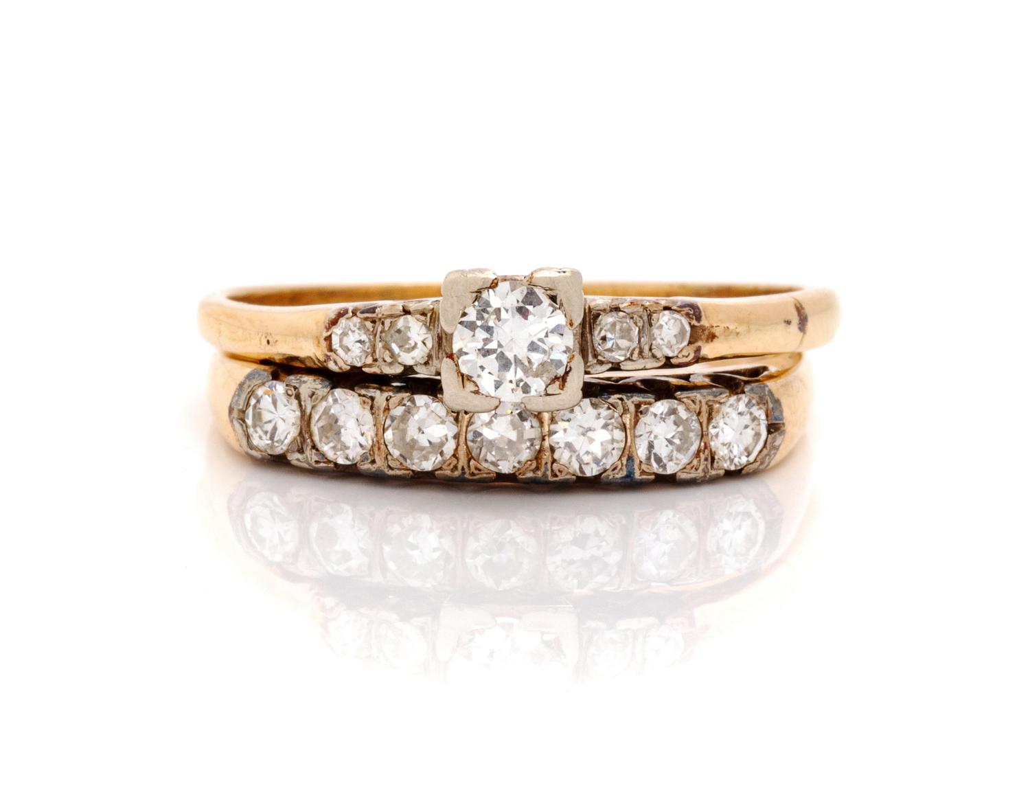 A Collection of 14 Karat Bicolor Gold and Diamond Rings,