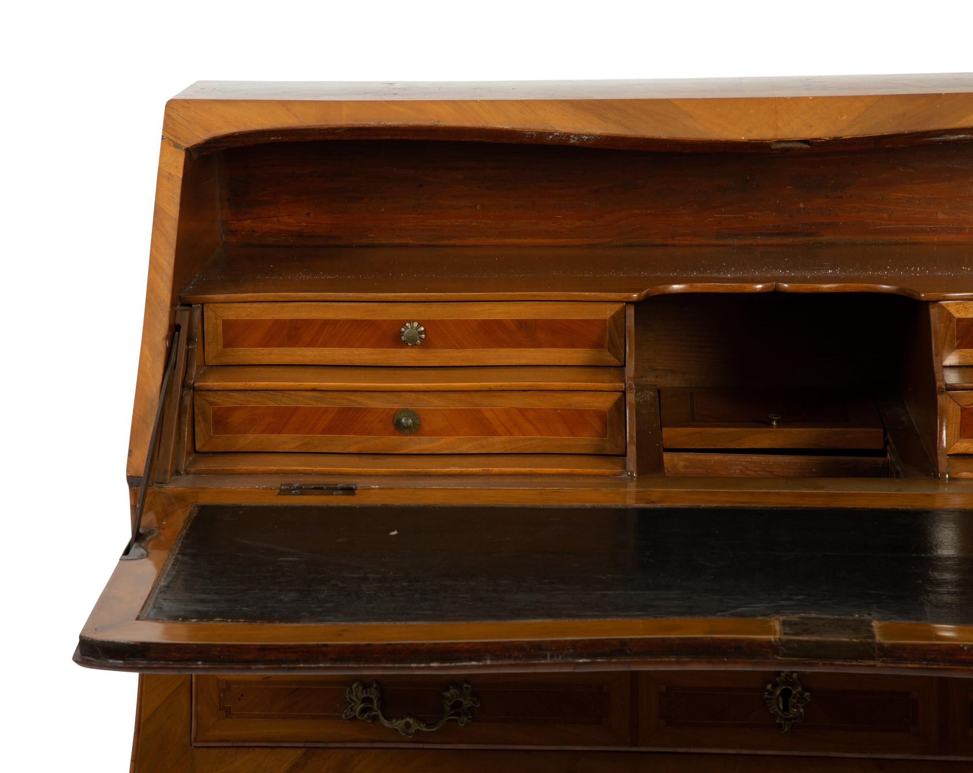 A Louis XV Style Inlaid Walnut Slant Front Desk — 19TH CENTURY