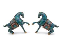A Pair of Chinese Cloisonne Models of Horses