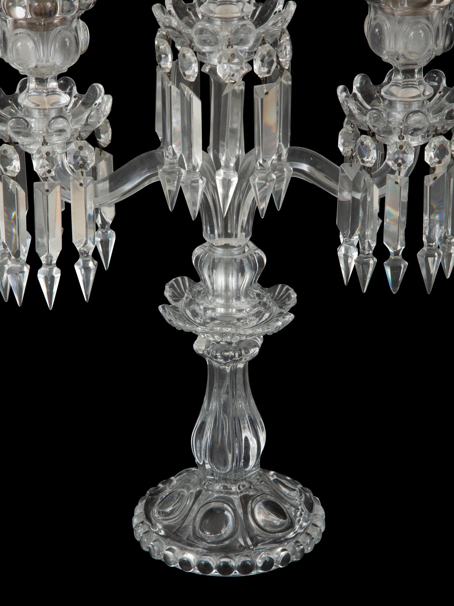 A Baccarat Molded Glass Three-Light Candelabrum
