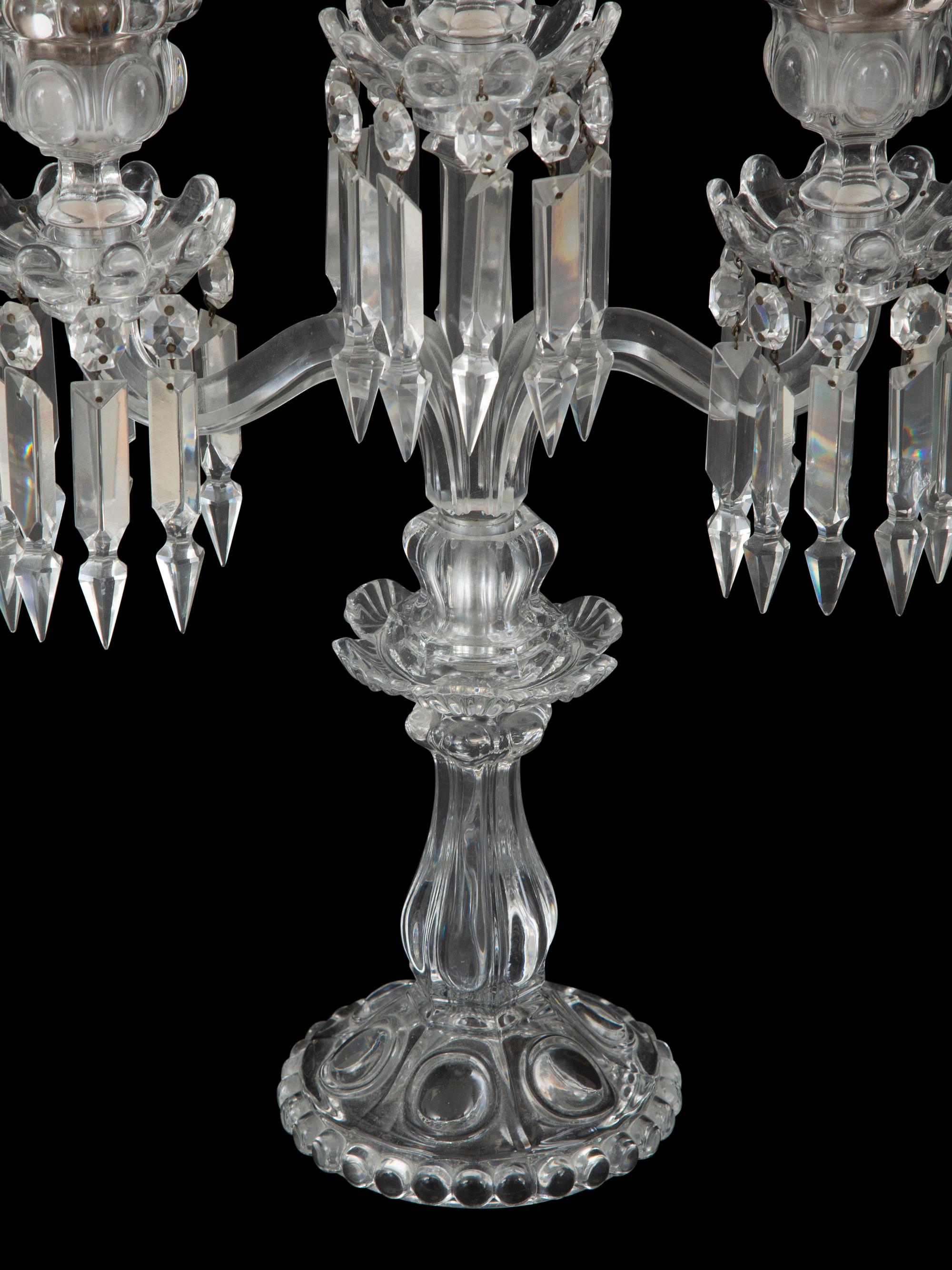 A Baccarat Molded Glass Three-Light Candelabrum