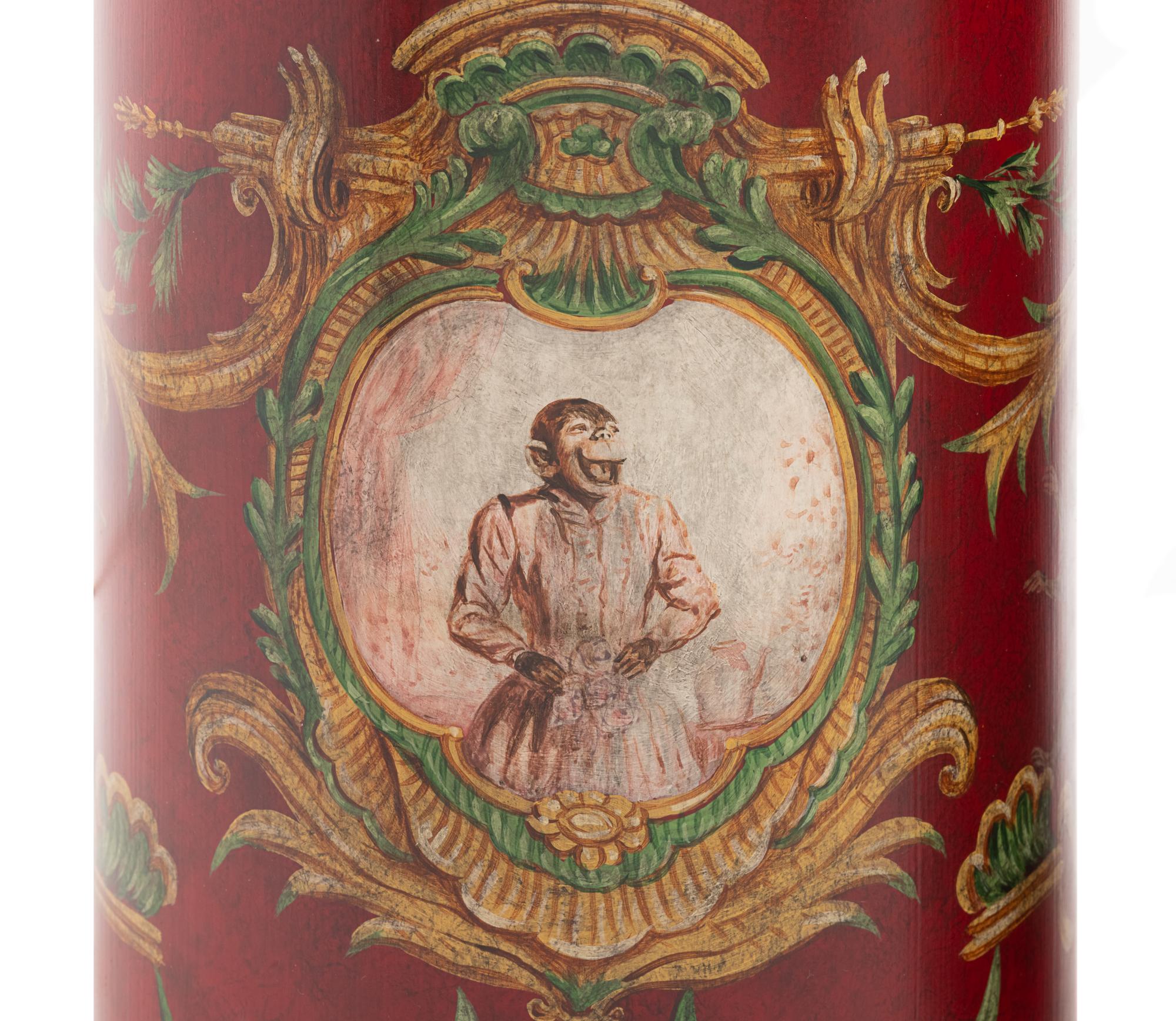 A Pair of Polychrome Painted Tea Canisters Mounted as Lamps