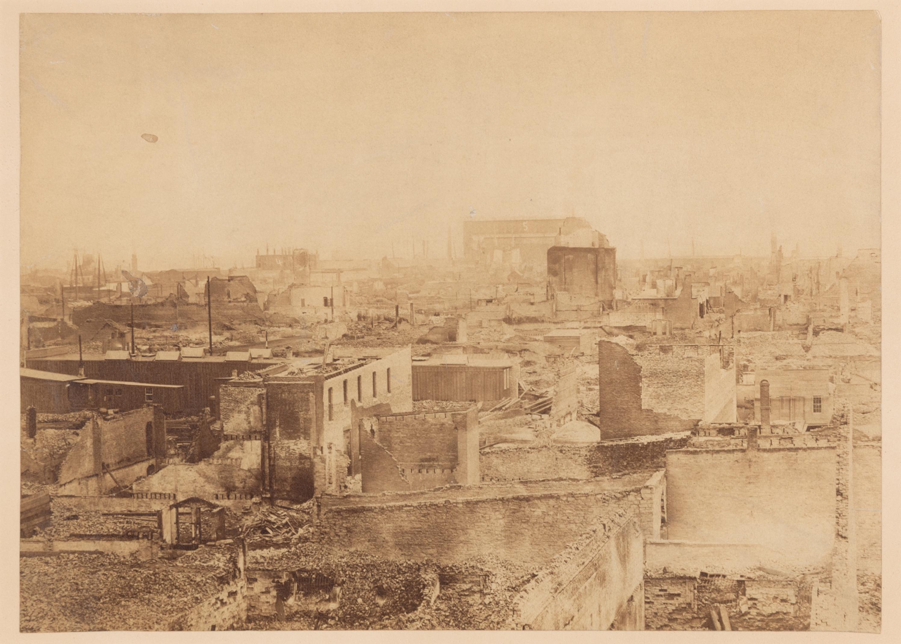 [Chicago Fire]. Smith, Joshua (1818-1891), photographer. Chicago, as seen after the great Conflagration . Washington, 1871.