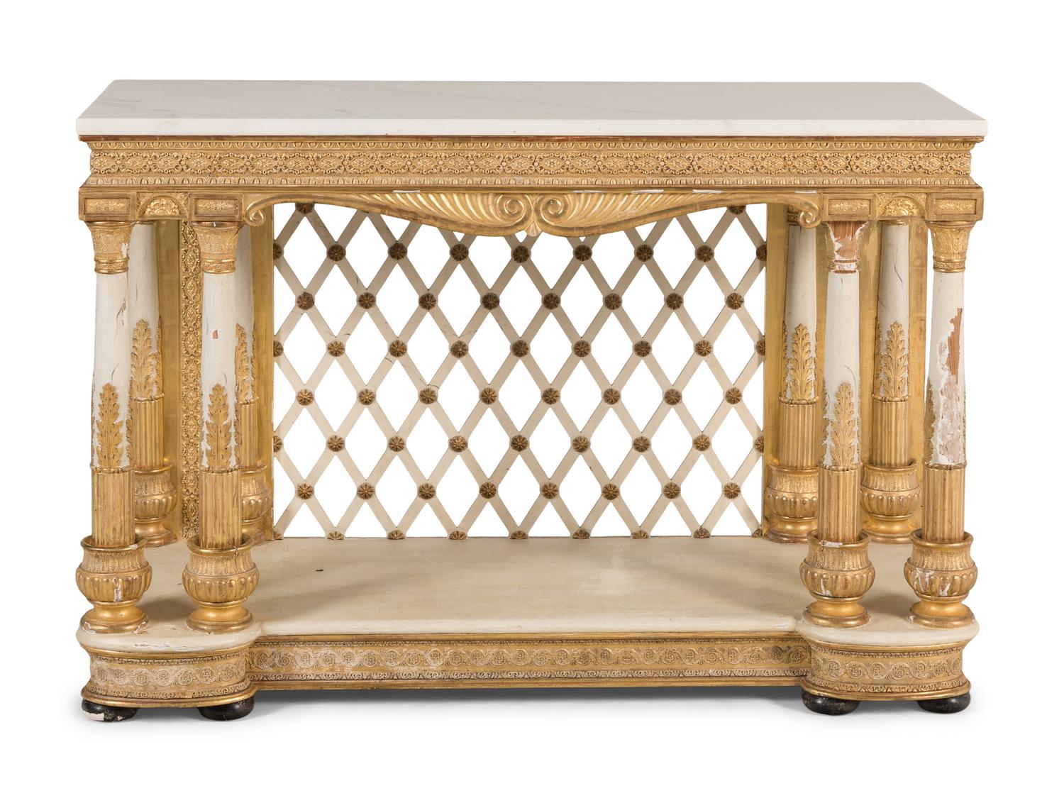 A North European White-Painted and Parcel-Gilt Marble-Top Console Table