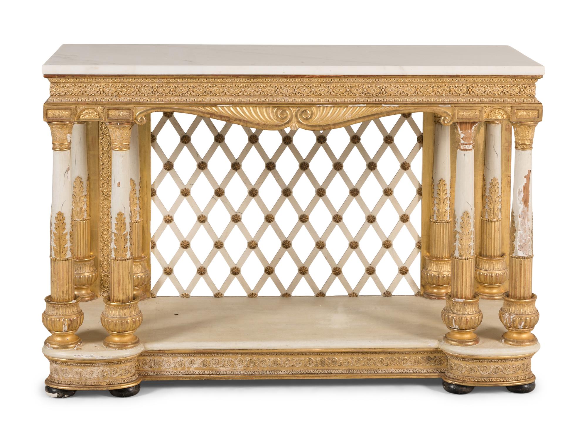 A North European White-Painted and Parcel-Gilt Marble-Top Console Table