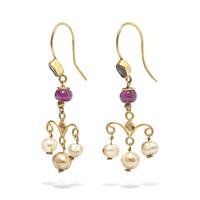 A Pair of Byzantine Gold, Pearl, and Glass Earrings