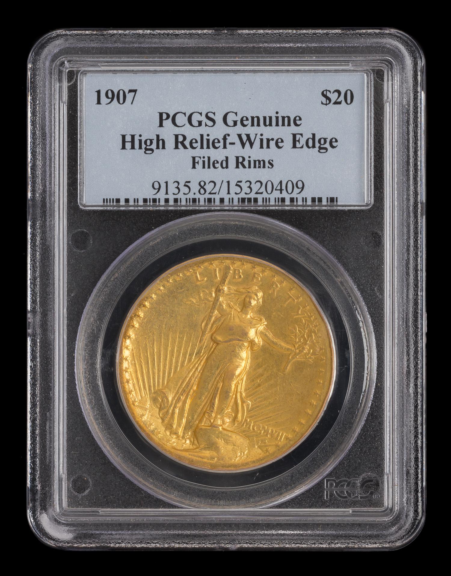 A United States 1907 Saint-Gaudens: High Relief-Wire Edge $20 Gold Coin