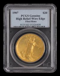 A United States 1907 Saint-Gaudens: High Relief-Wire Edge $20 Gold Coin