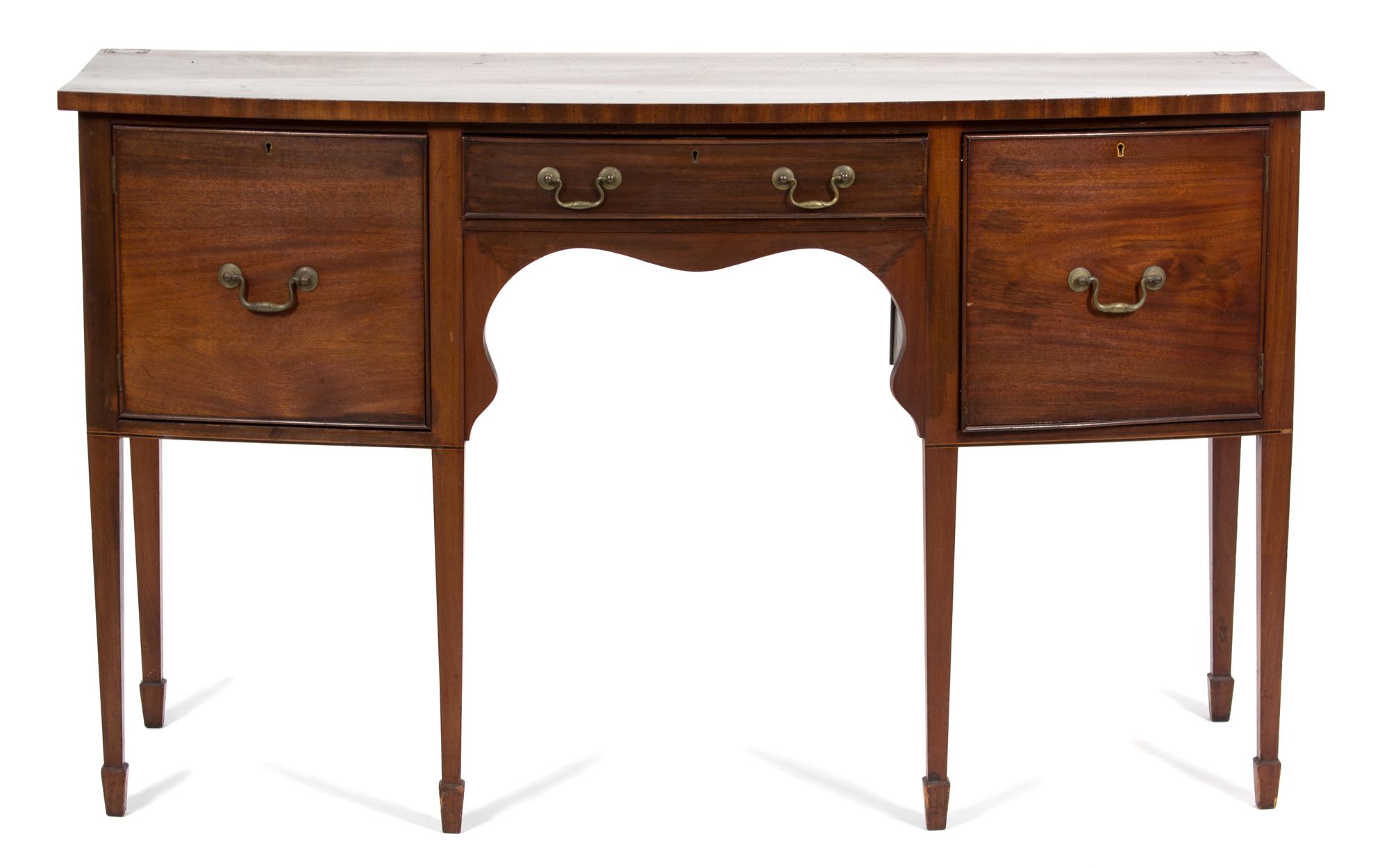 A Federal Mahogany Bowfront Sideboard Height 36 x width 60 1/2 x depth 23 inches. — 19TH CENTURY