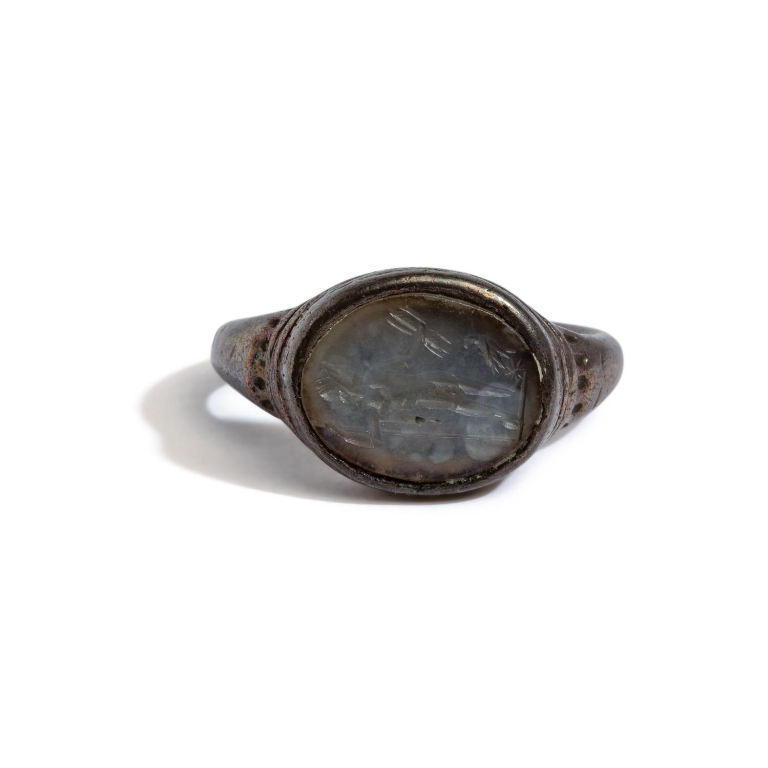 A Roman Silver and Chalcedony Finger Ring with the God Jupiter