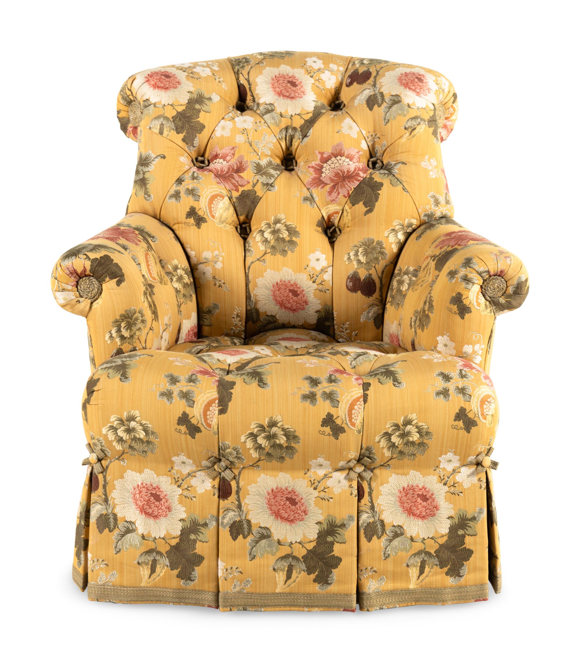 A Contemporary Button-Tufted Upholstered Armchair