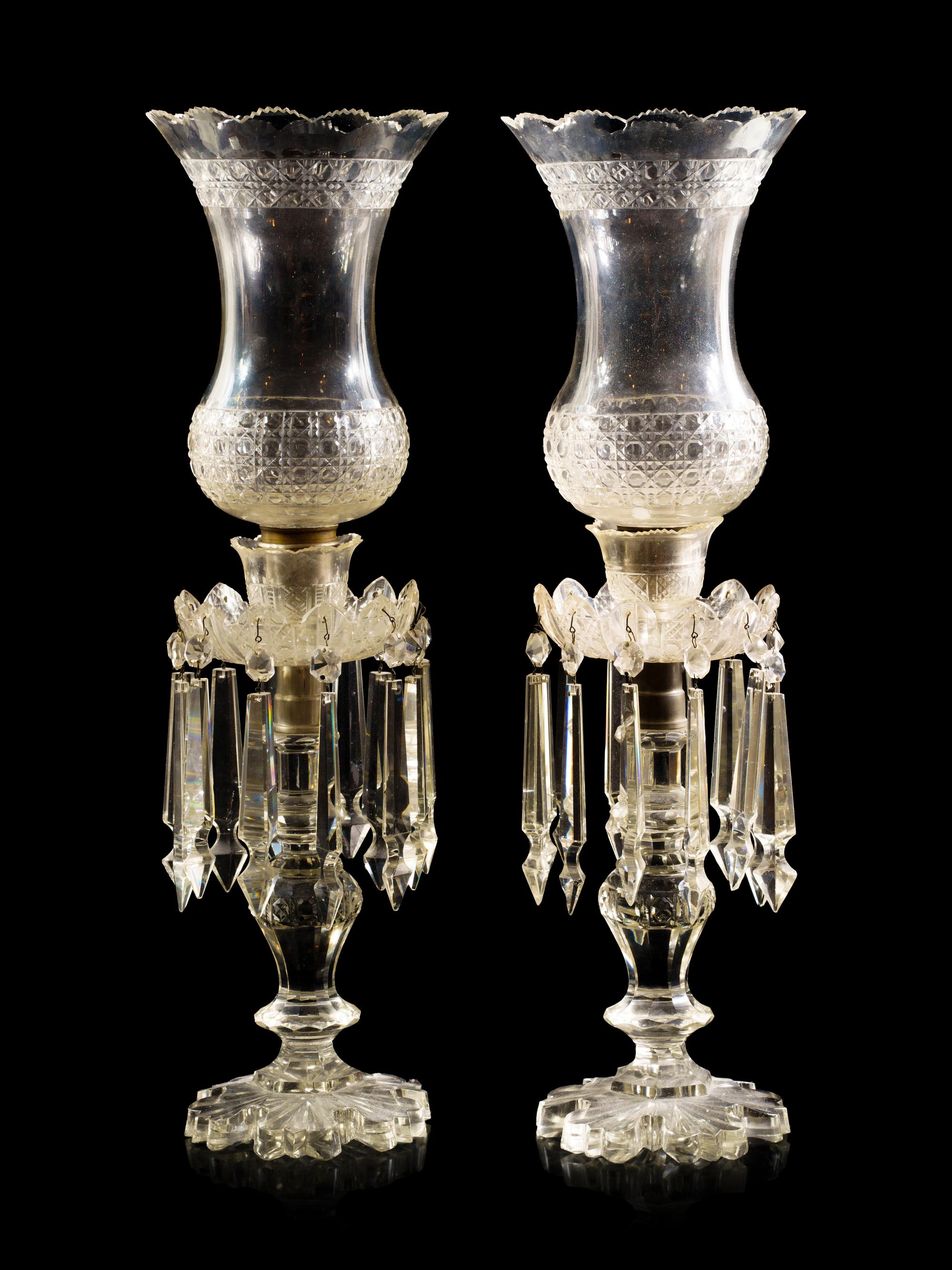 A Pair of Cut Glass Girandoles