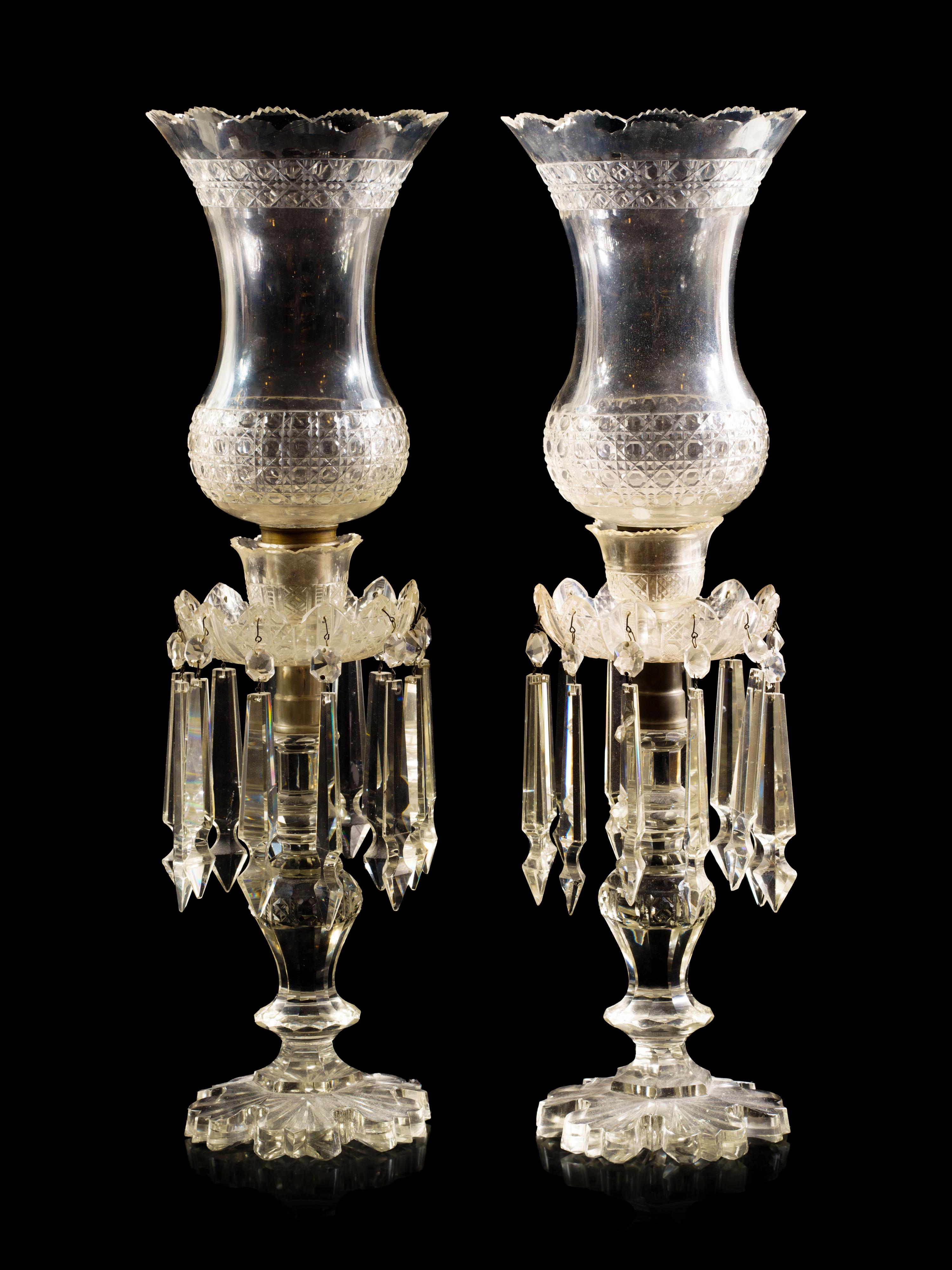 A Pair of Cut Glass Girandoles