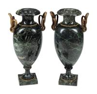 A Pair of French Marble and Bronze Baluster Urns