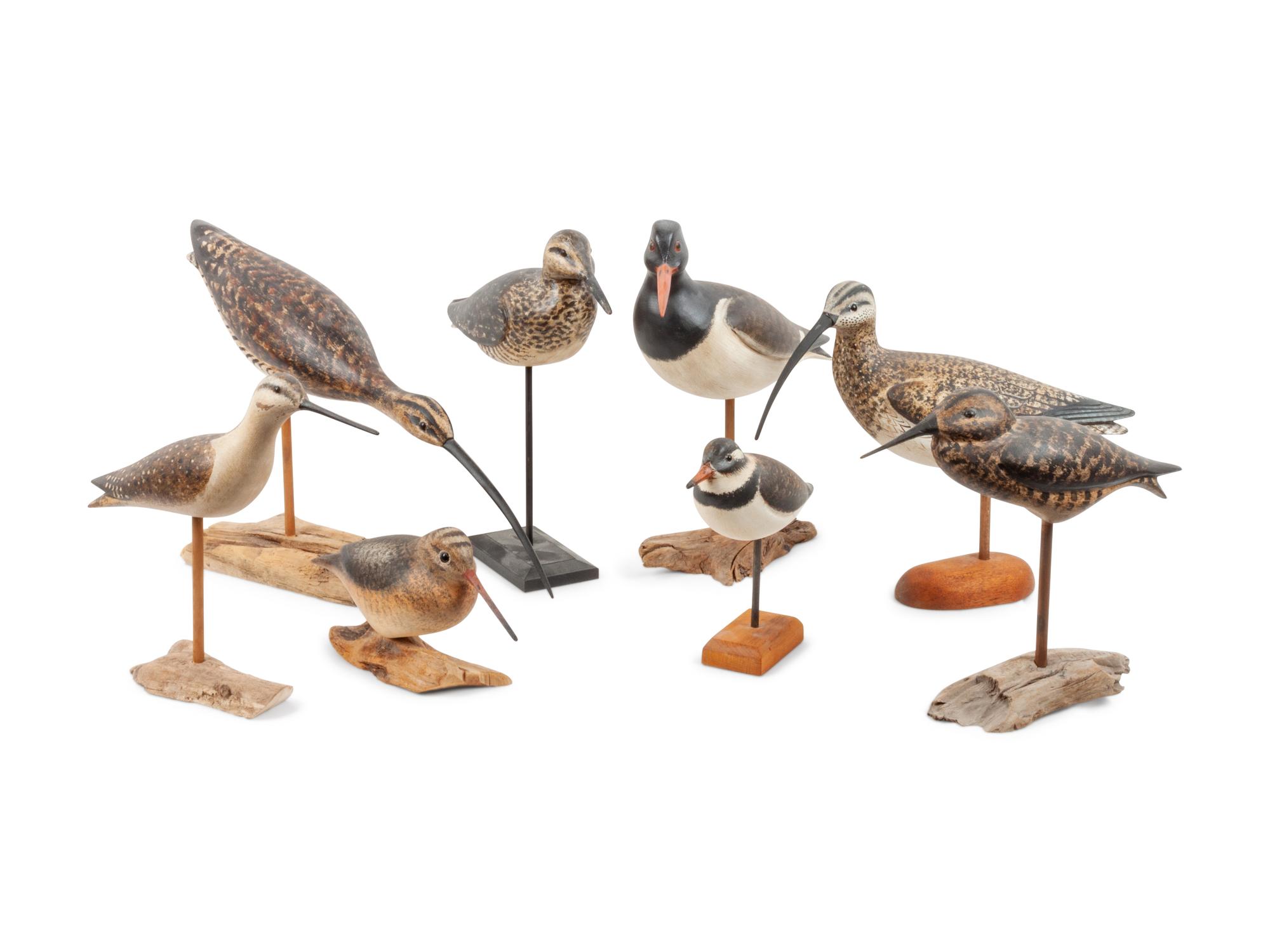 Eight Carved and Polychrome Painted Shorebirds