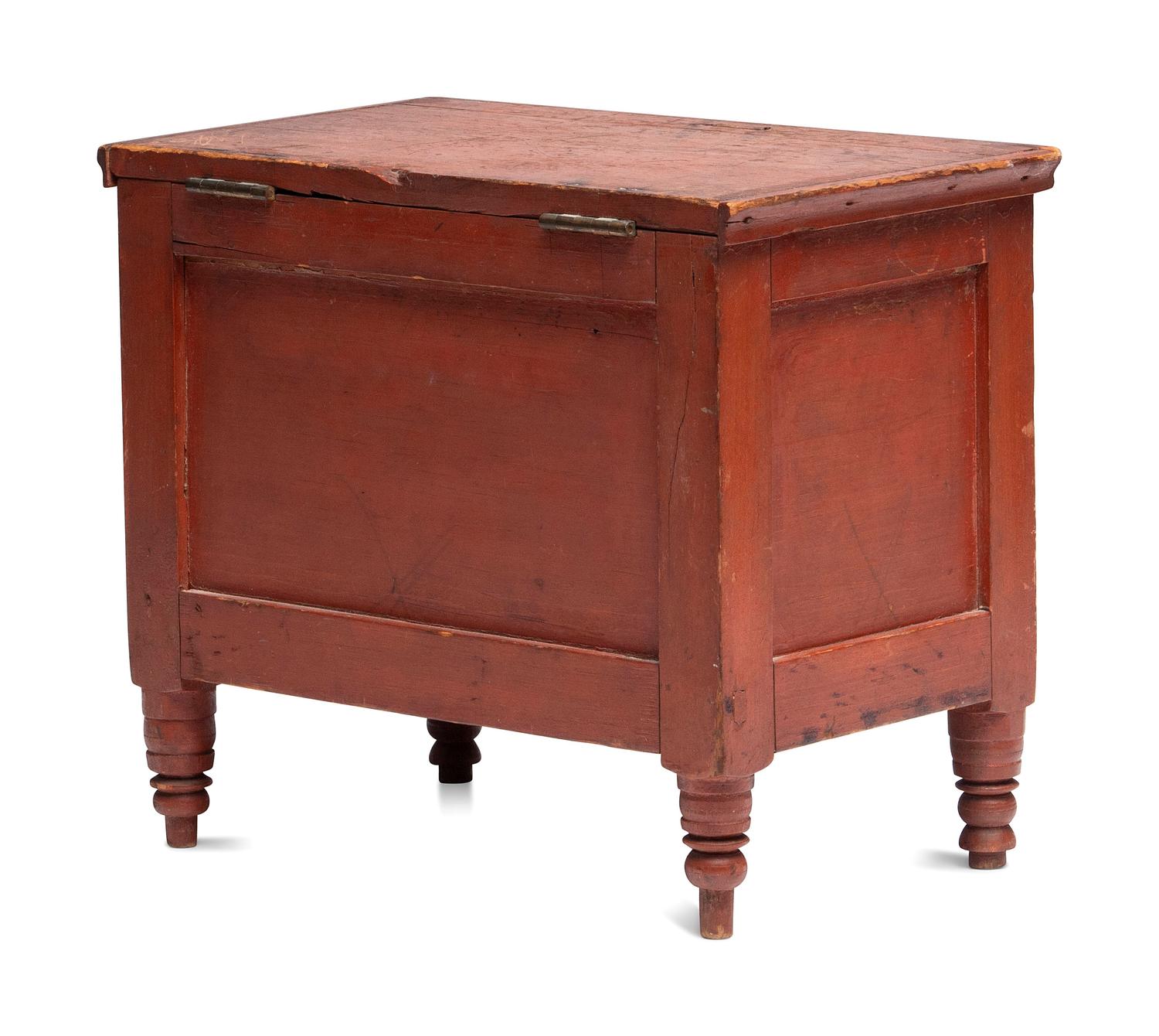 A Late Federal Red Painted Pine Miniature Blanket Chest