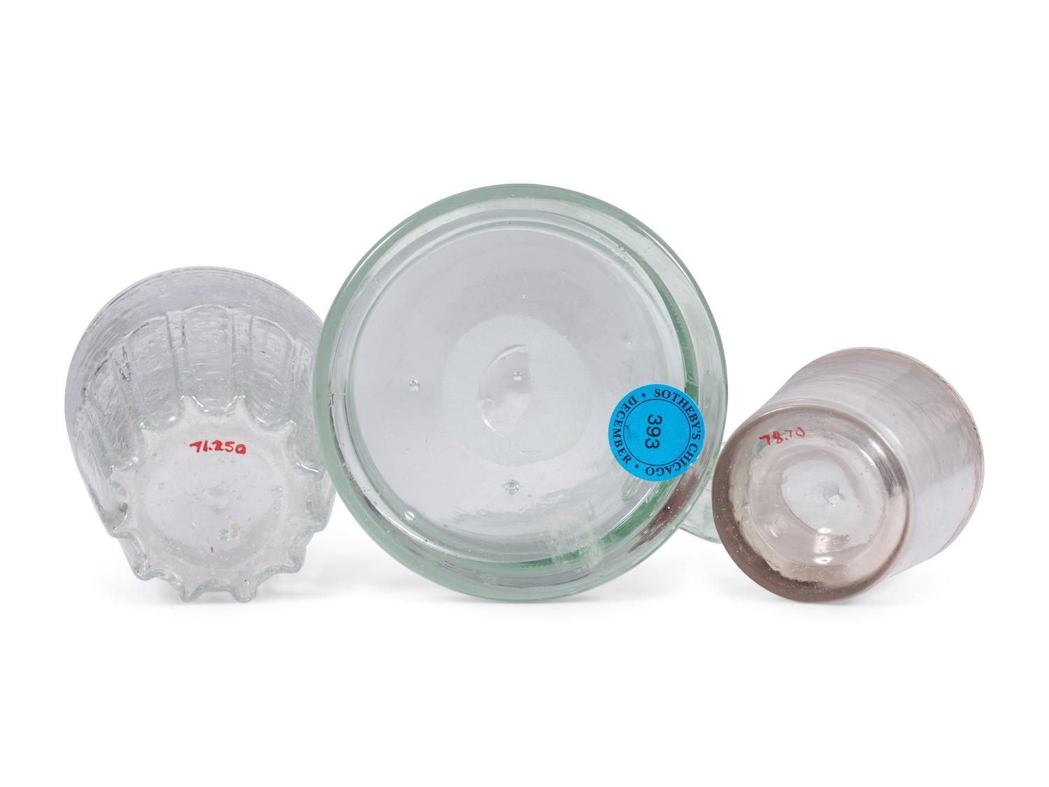 Three Etched and Blown Glass Drinking Vessels