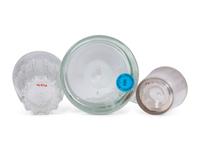 Three Etched and Blown Glass Drinking Vessels