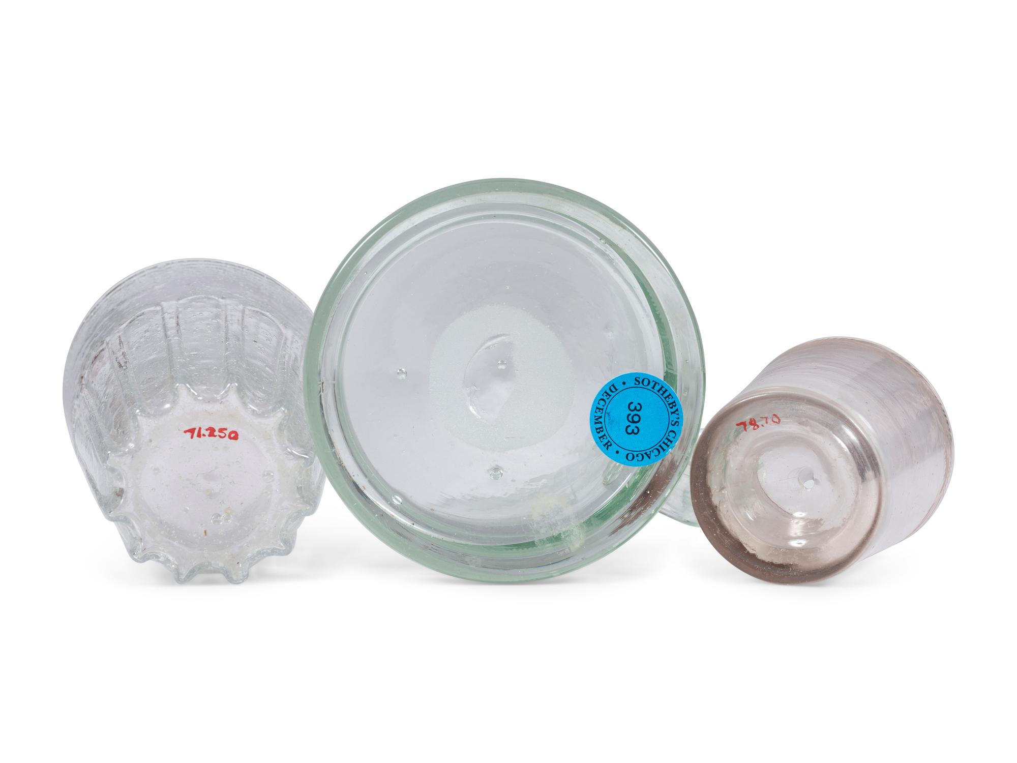 Three Etched and Blown Glass Drinking Vessels