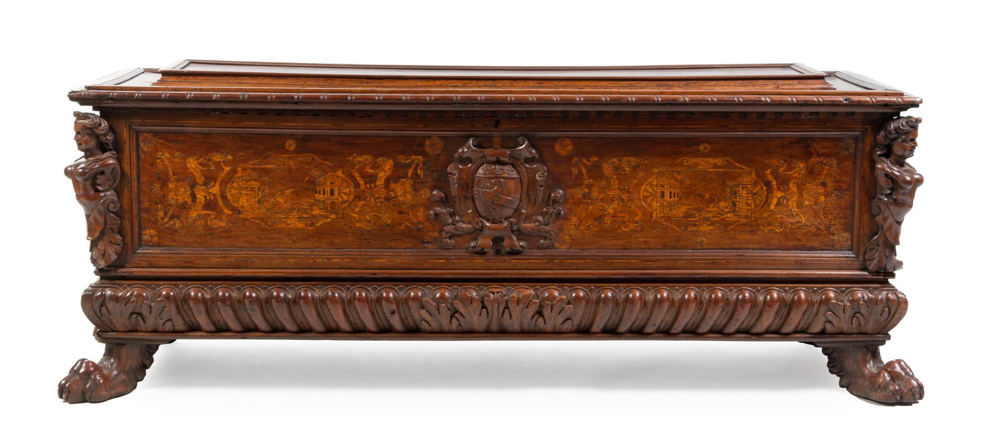 An Italian Renaissance Walnut Cassone Height 27 1/2 x width 72 x depth 27 inches. — 16TH CENTURY