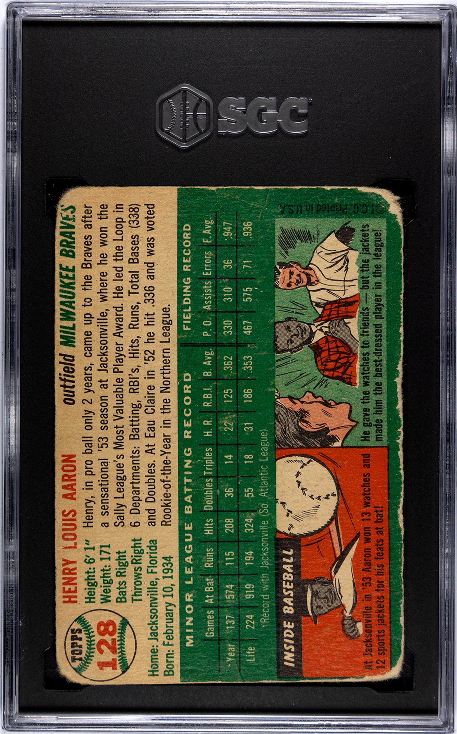 A 1954 Topps Hank Aaron Rookie Baseball Card No. 128 (SGC AUTHENTIC)