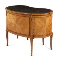 A Louis XV/XVI Transitional Style Kingwood and Parquetry Leather-Inset Reniform Bureau