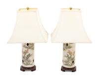 A Pair of Chinese Qianjiang Porcelain Hat Holders Mounted as Lamps