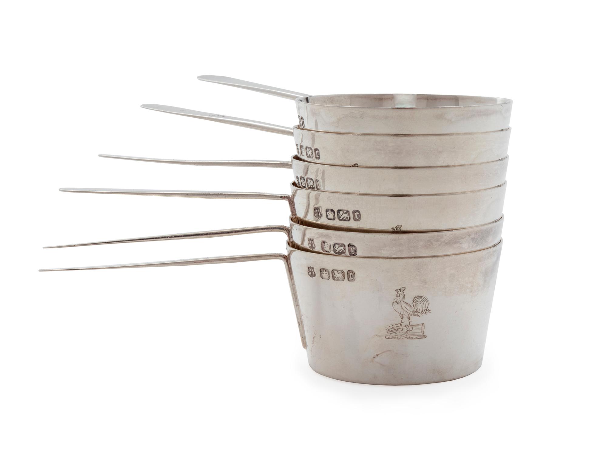 A Set of Six English Silver Handled Measuring Cups — Unknown Maker, Birmingham, circa 1877