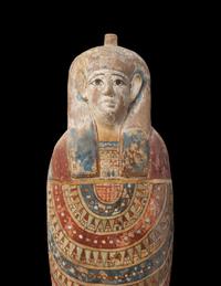 An Egyptian Painted Wood Ptah-Sokar-Osiris Height 30 inches. — LATE PERIOD TO PTOLEMAIC PERIOD, 664-30 B.C.E.