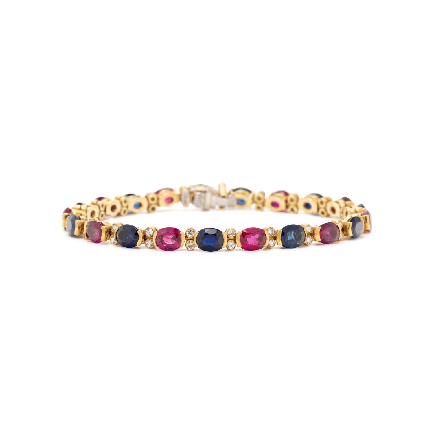 JULIUS COHEN, RUBY, SAPPHIRE AND DIAMOND BRACELET
